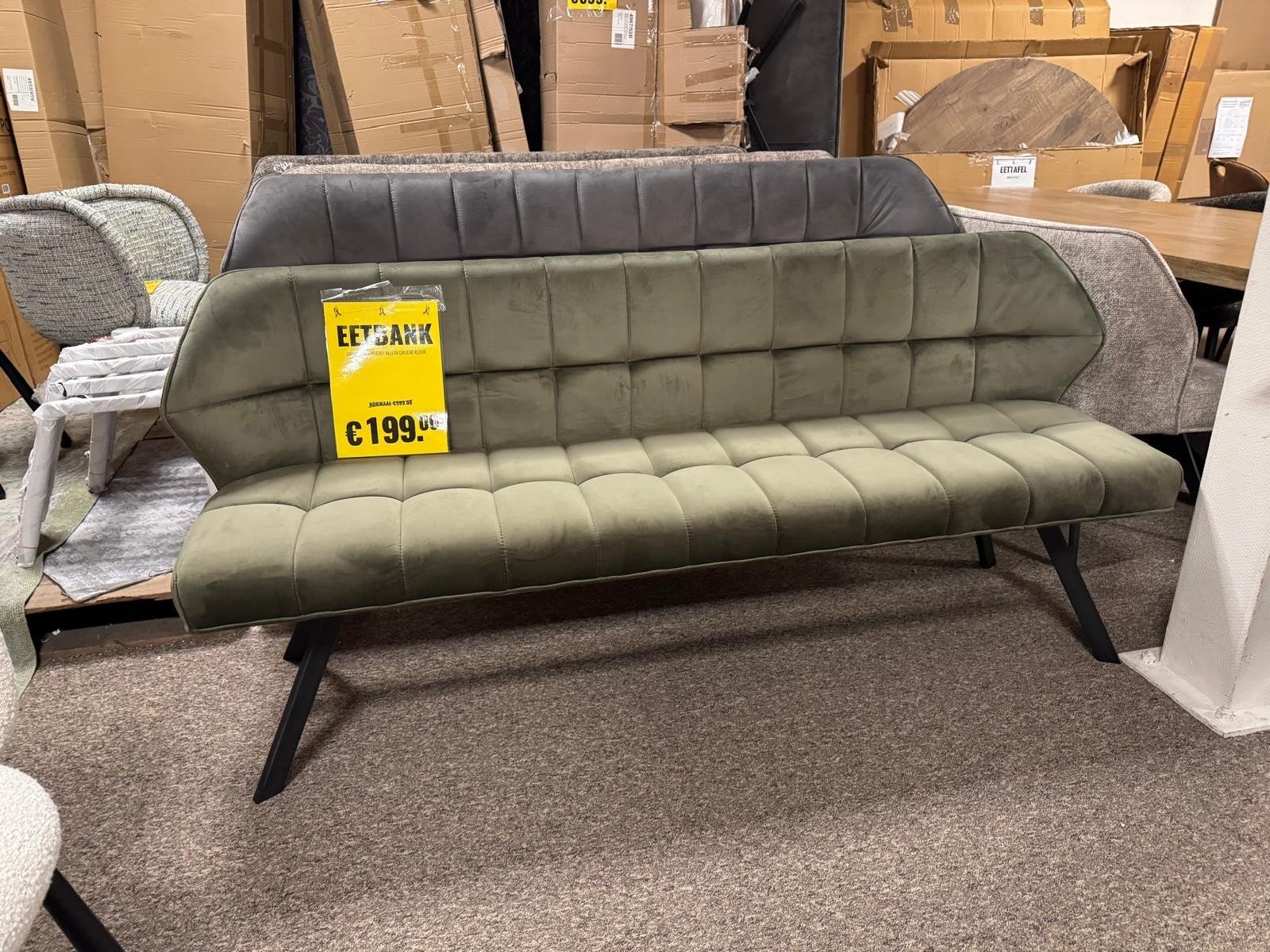 Eetkamerbank Mosgroen Velours - Nu €199!, Ophalen, Nieuw, Stof, Modern, Industrieel