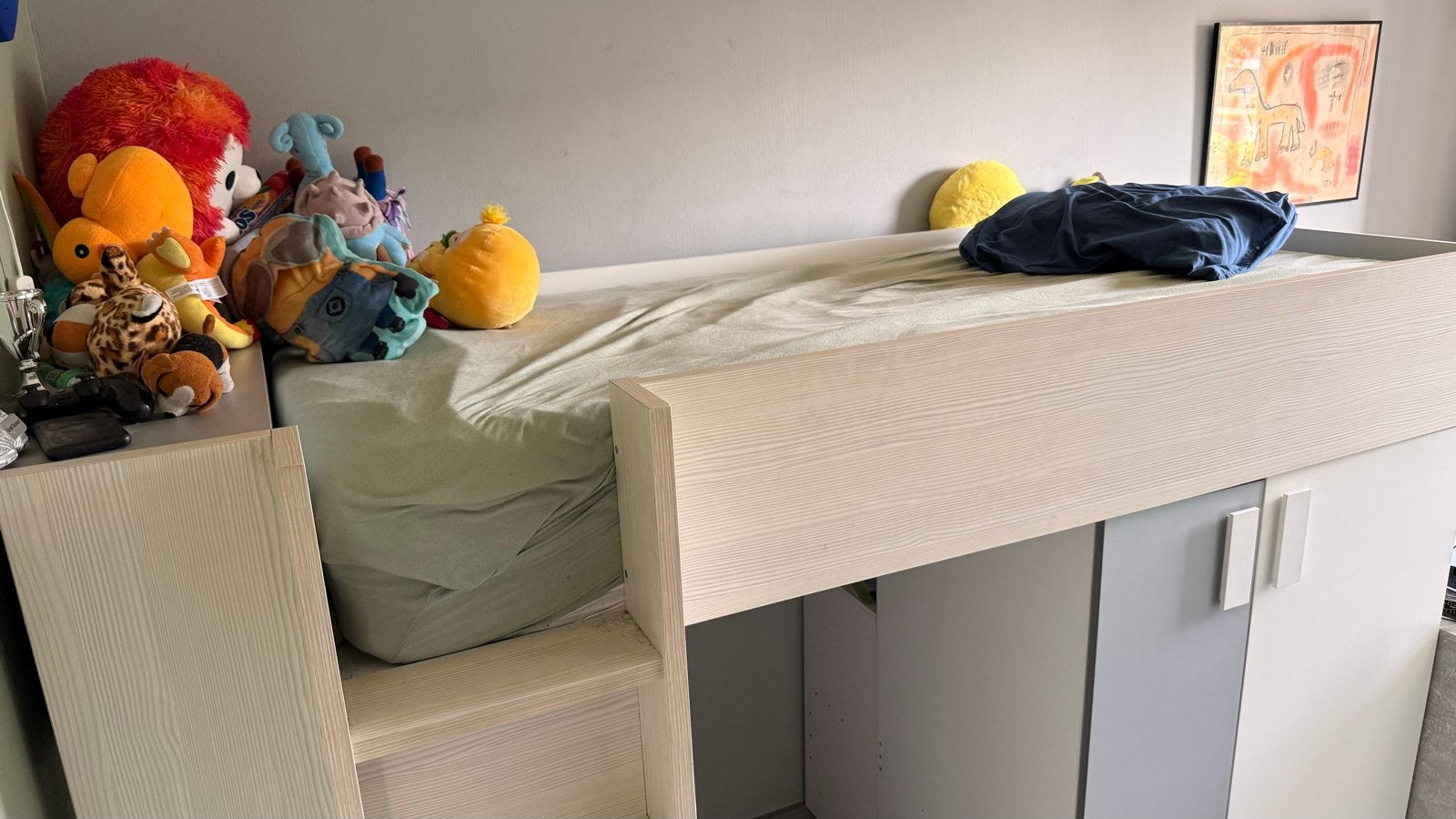 Halfhoogslaper met opbergruimte en trap, Ophalen, Gebruikt, 90 cm, Eenpersoons