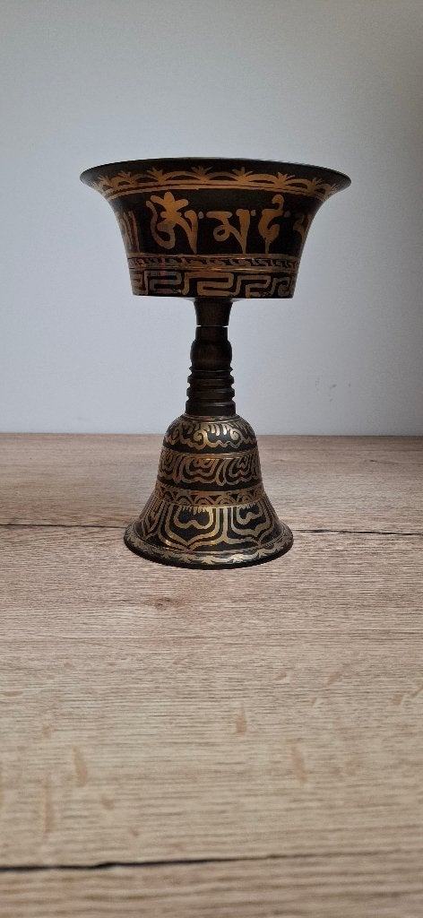 Tibetaanse Boterlamp Messing - Om Mani Padme Hum Mantra Kelk, Ophalen of Verzenden, Zo goed als nieuw, Overige typen, Boeddhisme
