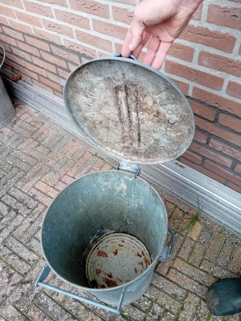 Gegalvaniseerde vuilnisbak Vintage TILBURG, Ophalen, Gebruikt, Rond, Metaal