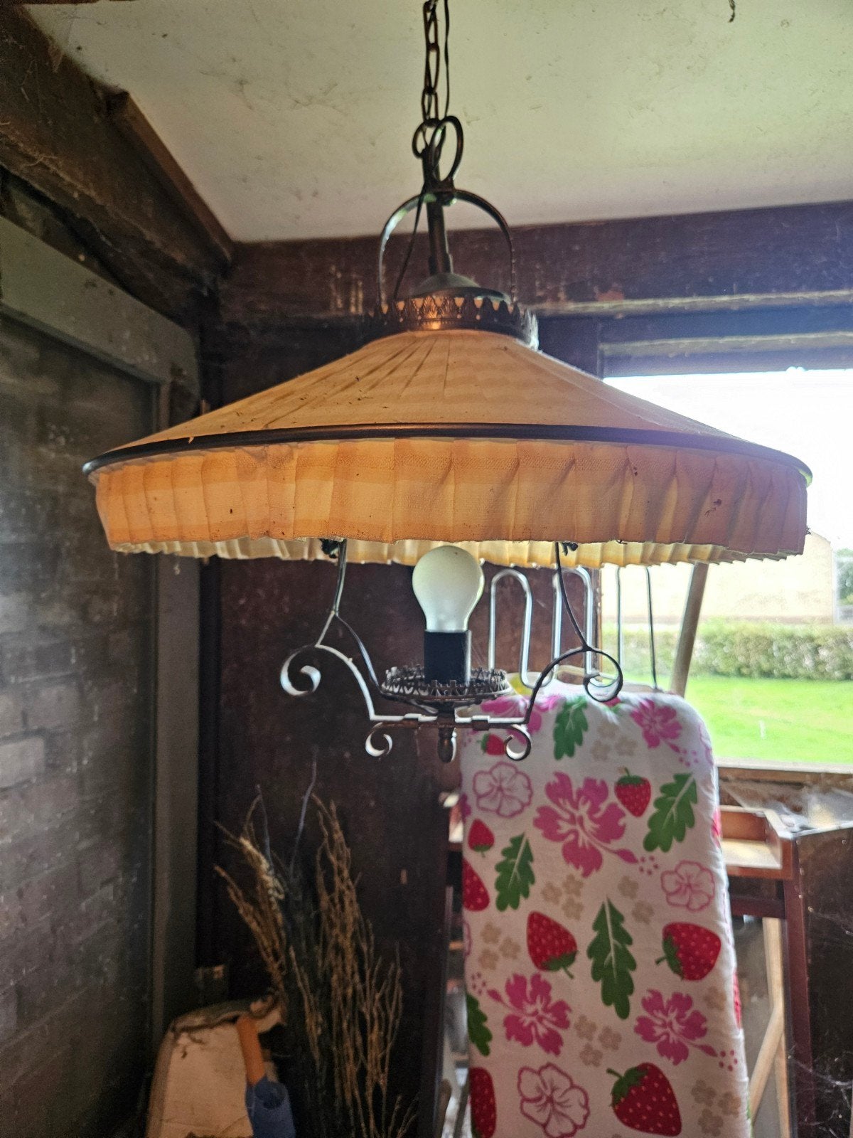 Vintage hanglamp met stoffen kap, Antiek en Kunst, Ophalen