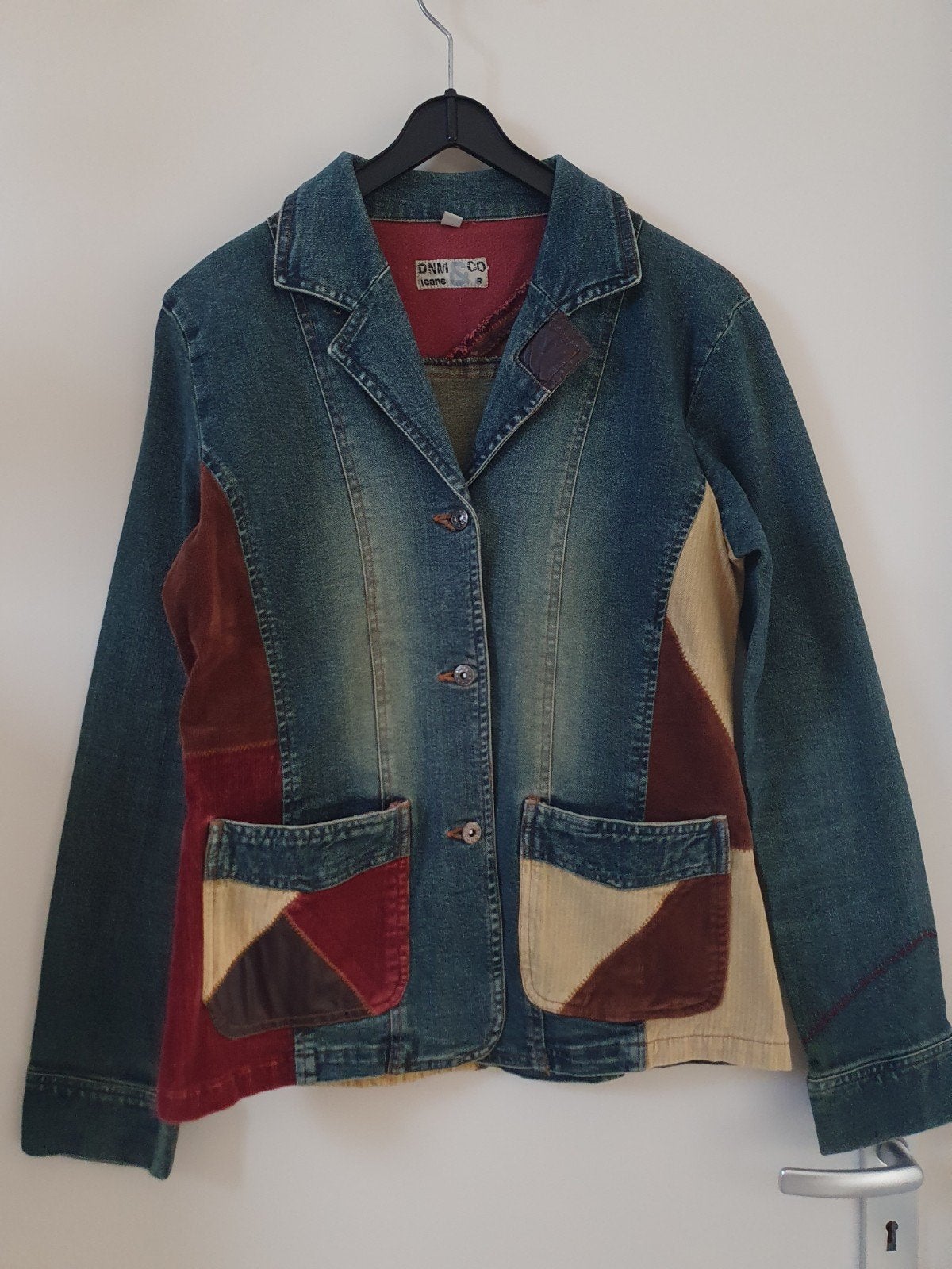 Spijkerjasje met patchwork - Maat 152 - DNM & CO Jeans, Ophalen of Verzenden, Zo goed als nieuw, Maat 34 (XS) of kleiner, Blauw