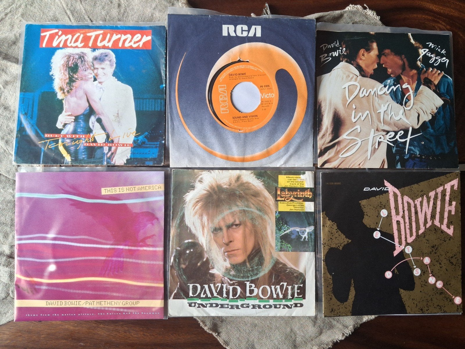 6 x  7 inch singles van David Bowie en Tina Turner, Gebruikt, 7 inch, Ophalen of Verzenden, Pop