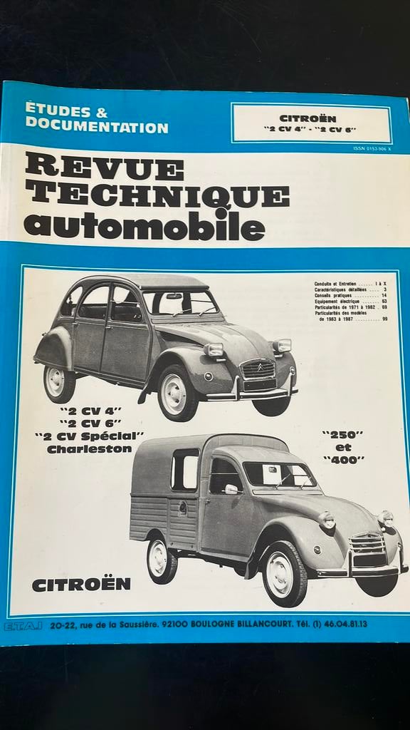 Revue Technique citroen 2cv 4, Ophalen of Verzenden