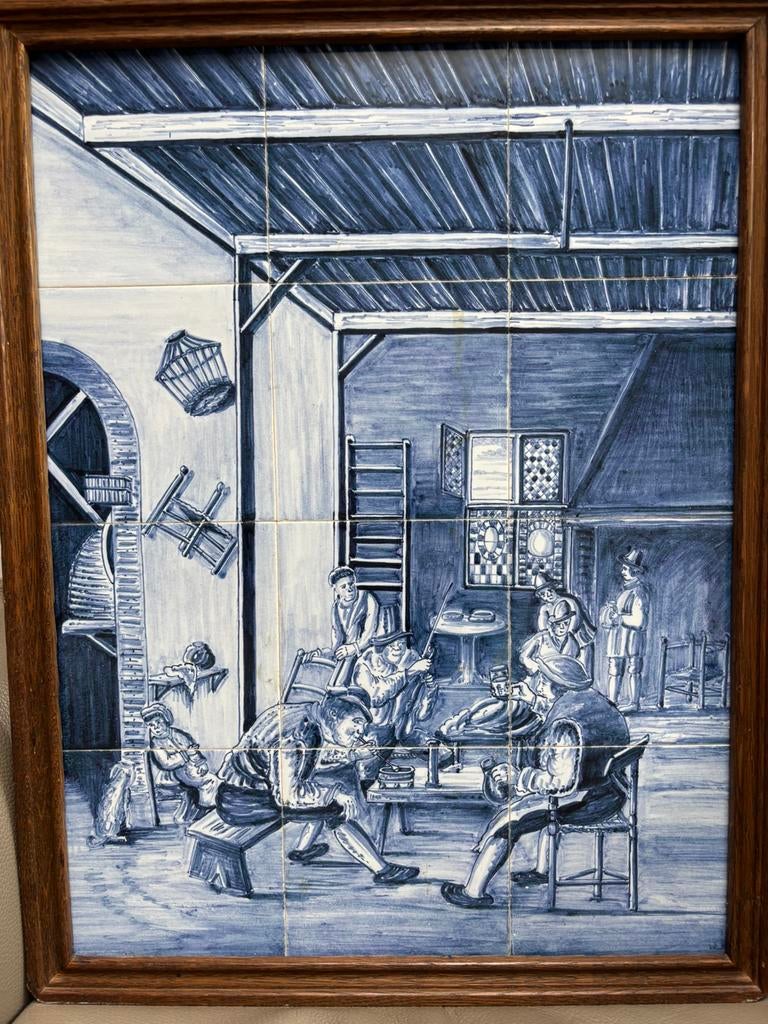 Westraven handbeschilderd tegelschilderij/wandpaneel, Ophalen, 44 cm, Zo goed als nieuw, Blauw