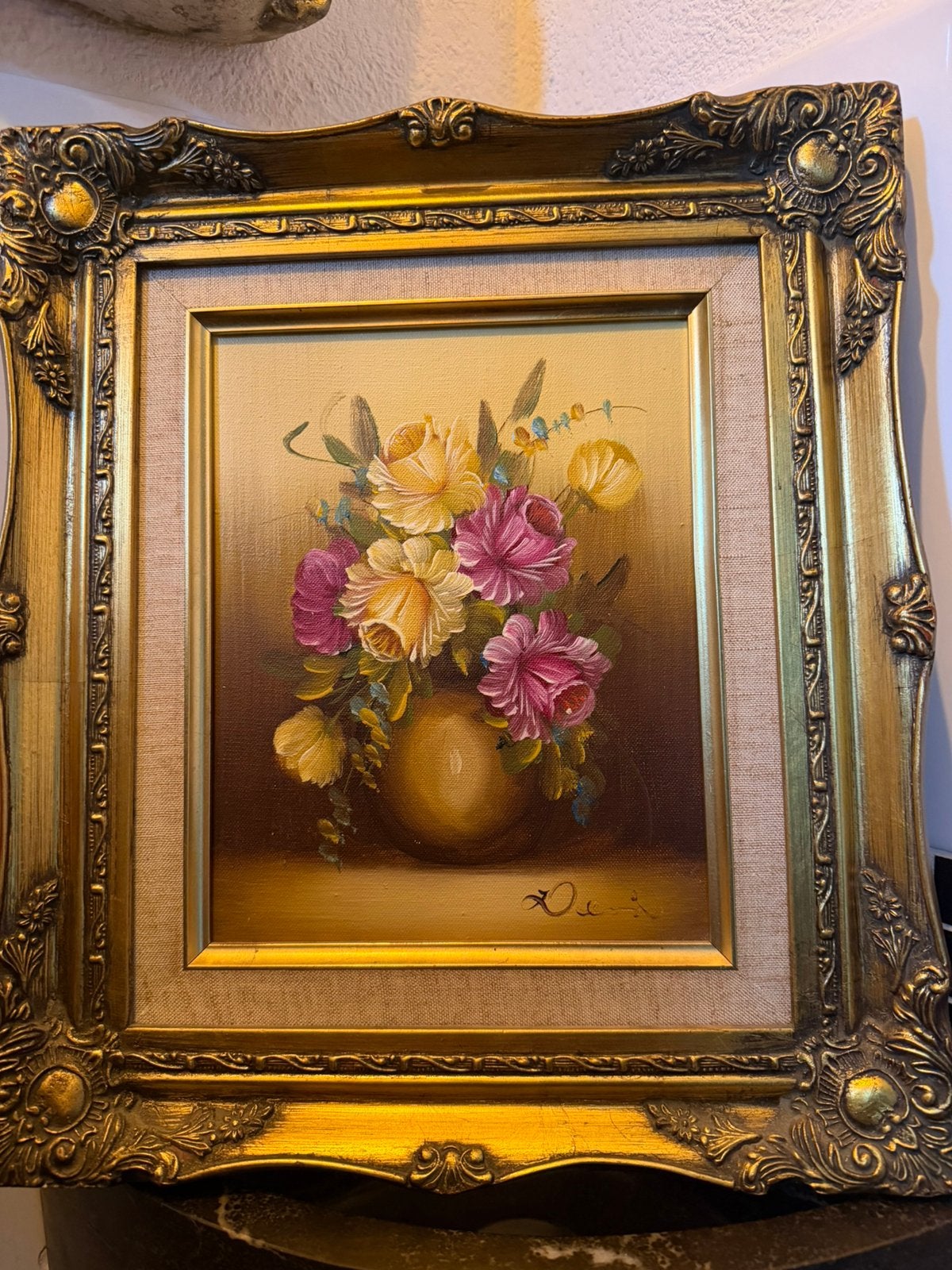 schilderij handgeschilderd, Antiek en Kunst, Bloemen, Doek, Ophalen of Verzenden, Handgeschilderd