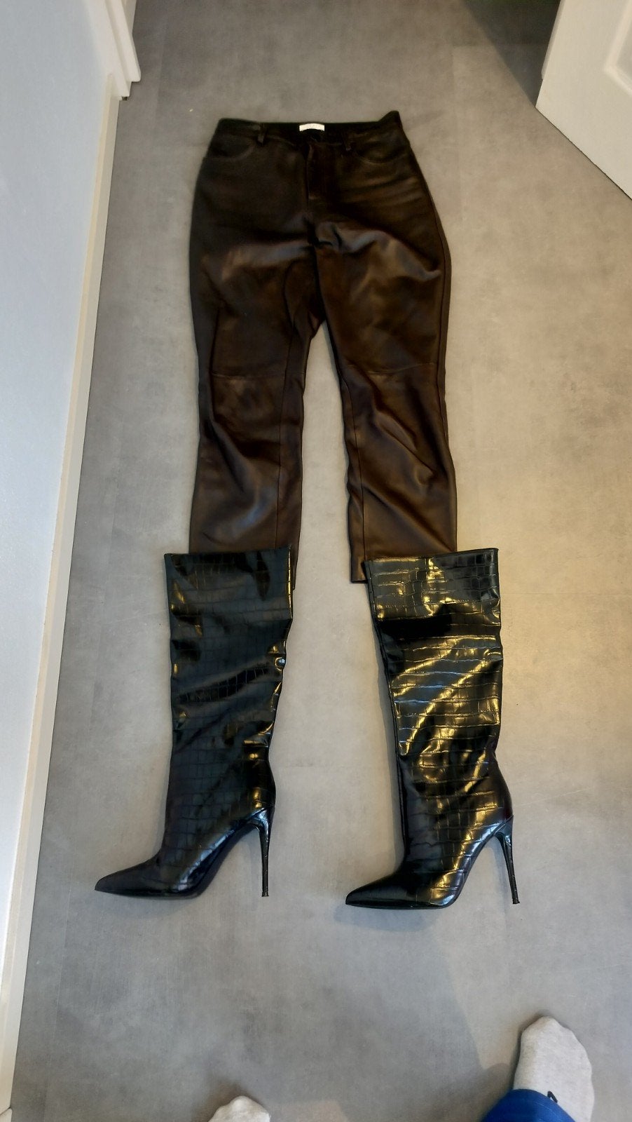 leren broek met laarzen, Bruin, Paris, Ophalen of Verzenden, Zo goed als nieuw