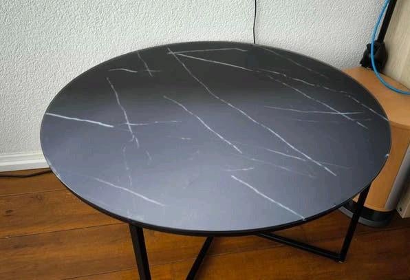 Salontafel glazen tafel bijzettafel zwart marmer 80 cm, Ophalen, 50 tot 100 cm, Rond, 50 tot 100 cm