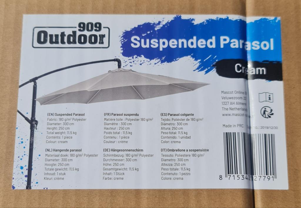 Crème kleurige Zweef Parasol, Tuin en Terras, Parasols, Ophalen, Nieuw, 2 tot 3 meter, Zweefparasol