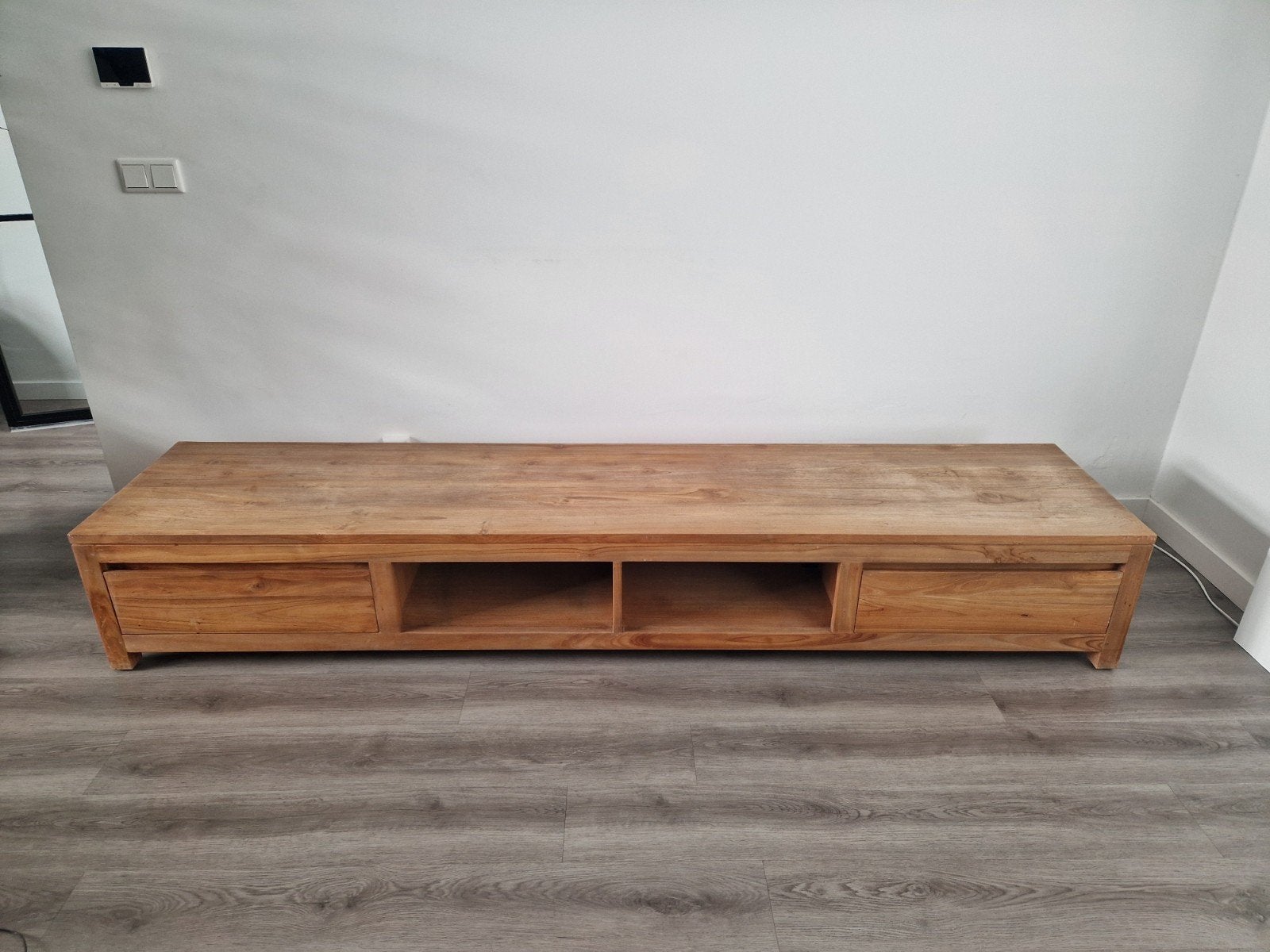 Teakhouten tv meubel, Ophalen, Gebruikt, Teakhout, 200 cm of meer