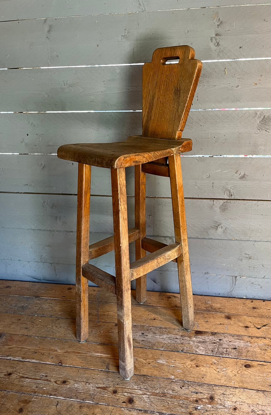 Barkruk eiken vintage, 1 kruk, Ophalen, Zo goed als nieuw, 60 tot 90 cm