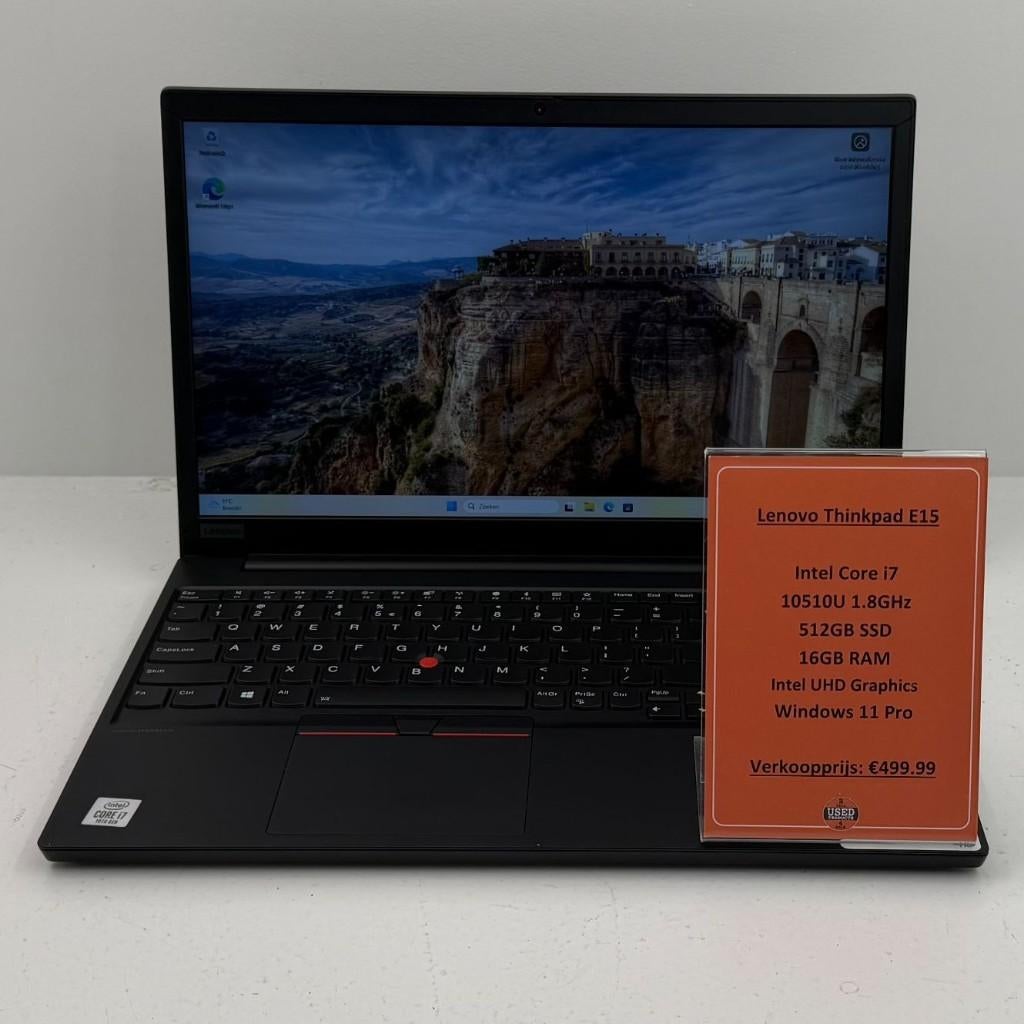 Lenovo Thinkpad E15 laptop | i7-10510U 512GB SSD 16GB Ram, 2 tot 3 Ghz, Qwerty, Dordrecht@usedproducts.nl, Toulonselaan 72