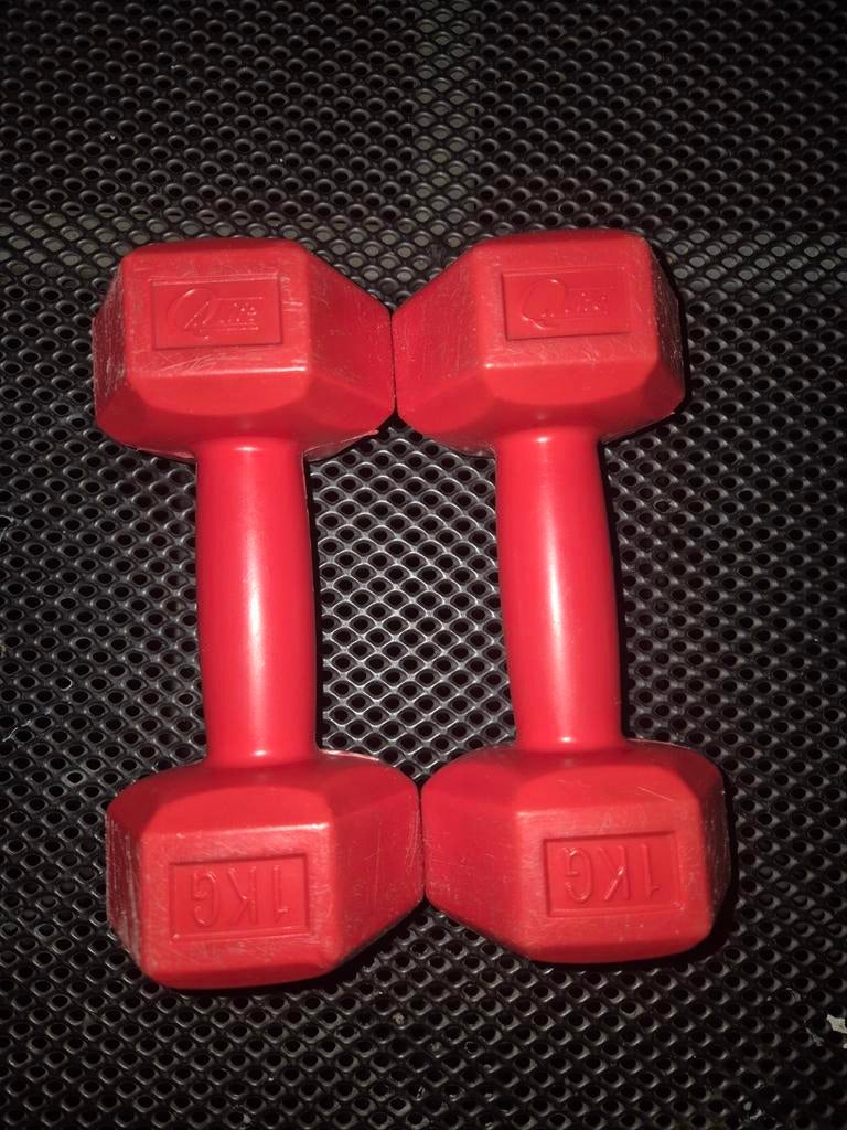 1 kg rode dumbbells, Sport en Fitness, Fitnessmaterialen, Ophalen, Gebruikt, Rug, Dumbbell