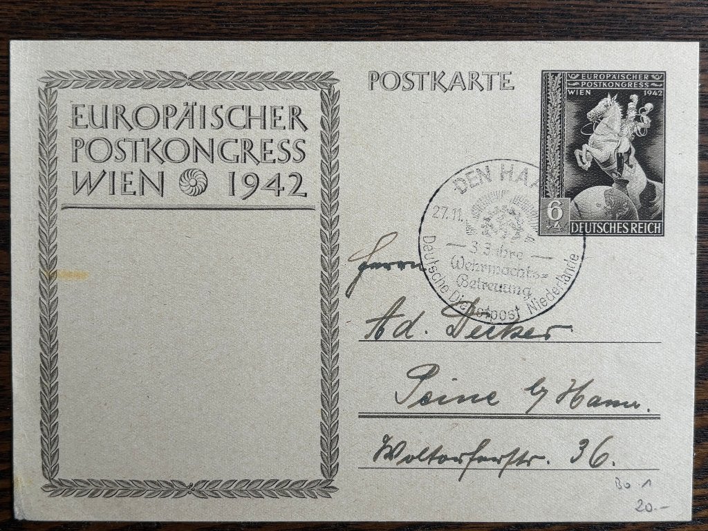 Postkaart gelopen via Duitse Dienstpost NL in WO2, Verzenden, Envelop