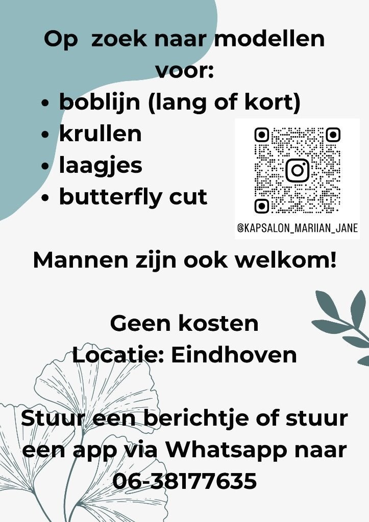 Model gezocht kapper Eindhoven, 33 - 40 uur, Overige niveaus, Overige vormen