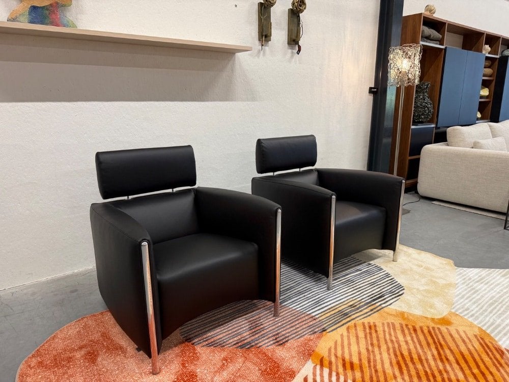 2 Nieuw Leolux Goncharov fauteuil zwart leer Design stoel, Leolux, Info@leolux.nl, Nieuw, Ophalen of Verzenden