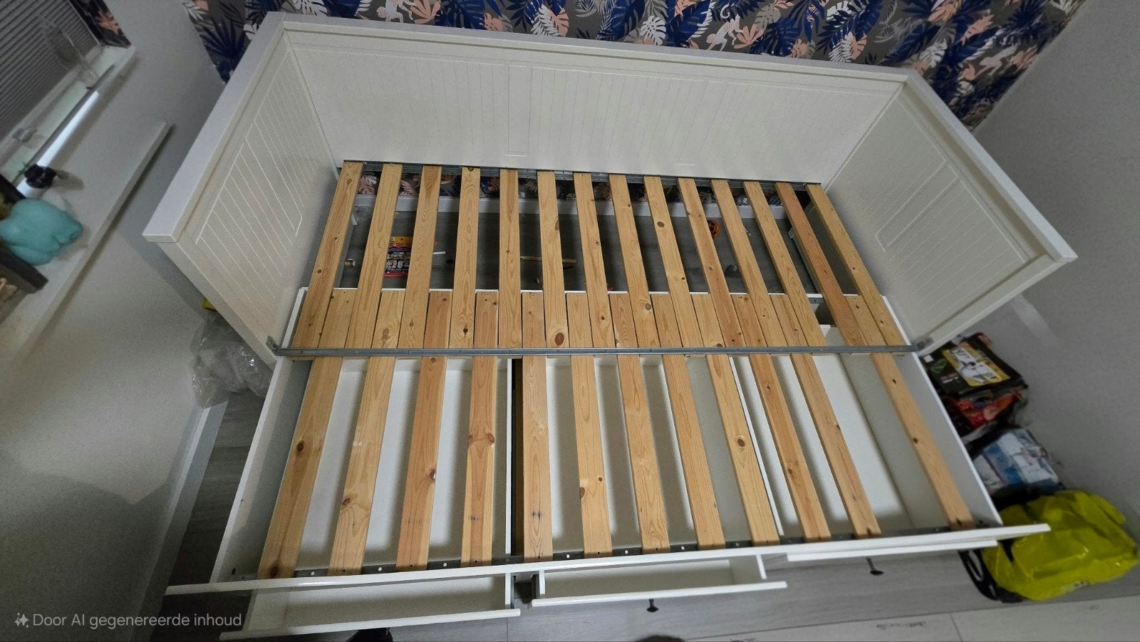 IKEA HEMNES Bedbank met 3 lades en matras - Wit, Ophalen, Modern, Scandinavisch, Wit, Tweepersoons