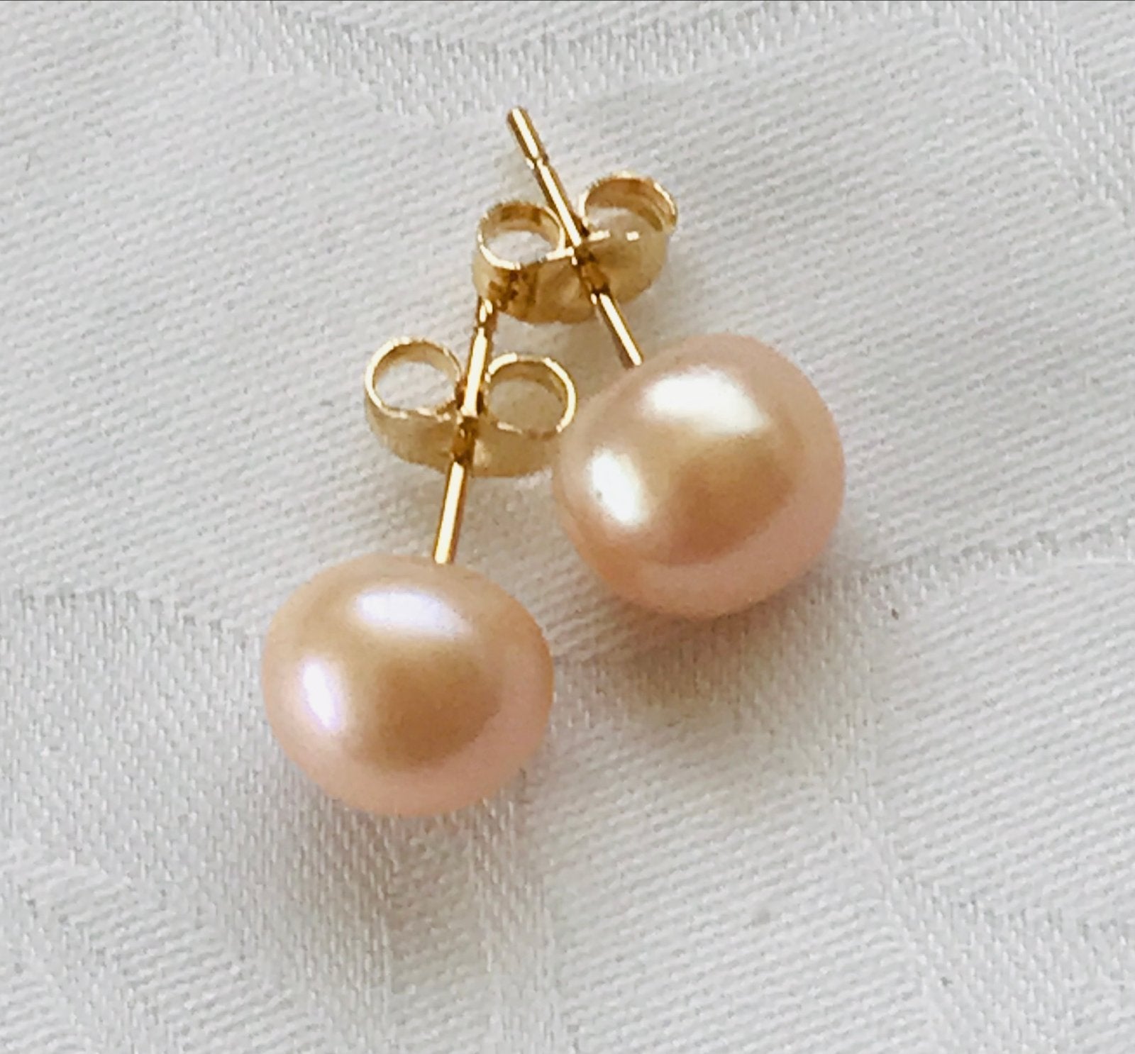 Roze Parel Oorknopjes met 14K  Pousette Sluiting, Nieuw, Ophalen of Verzenden, Roze, Met edelsteen
