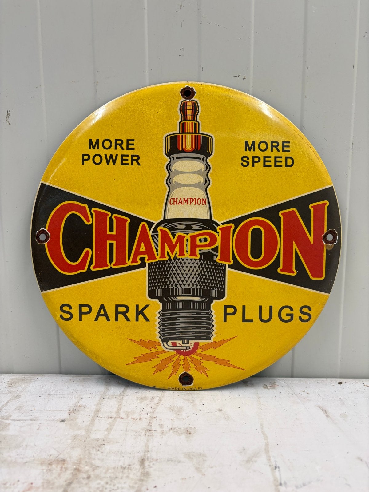 Vintage Champion Spark Plugs Emaille Bord - 30cm, Ophalen of Verzenden