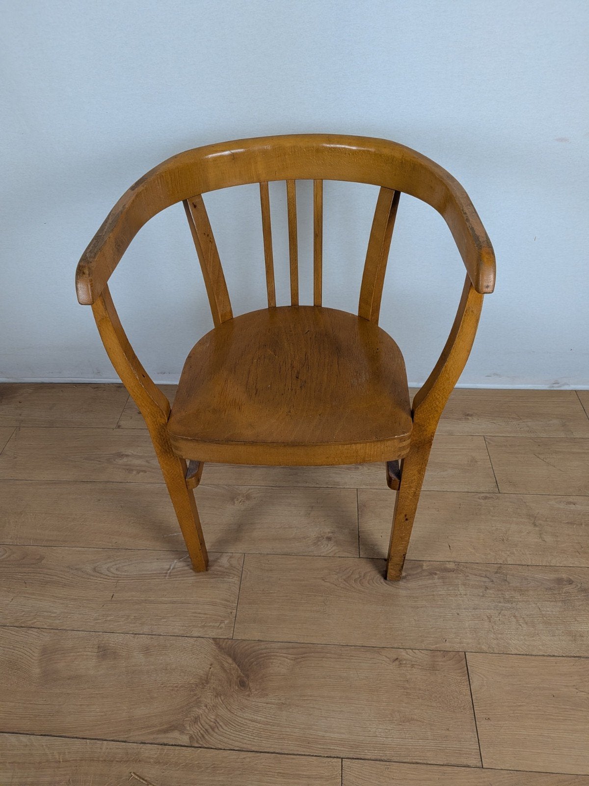 Vintage Houten Armstoel – Thonet Stijl – Massief Beuken, Ophalen of Verzenden