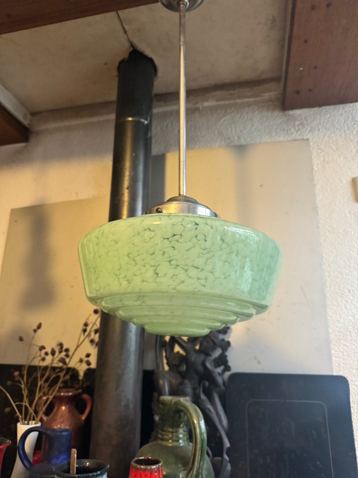 Art Deco, Hanglamp, 1920-30, Gebruikt, Glas, Art Deco, E27 (groot)