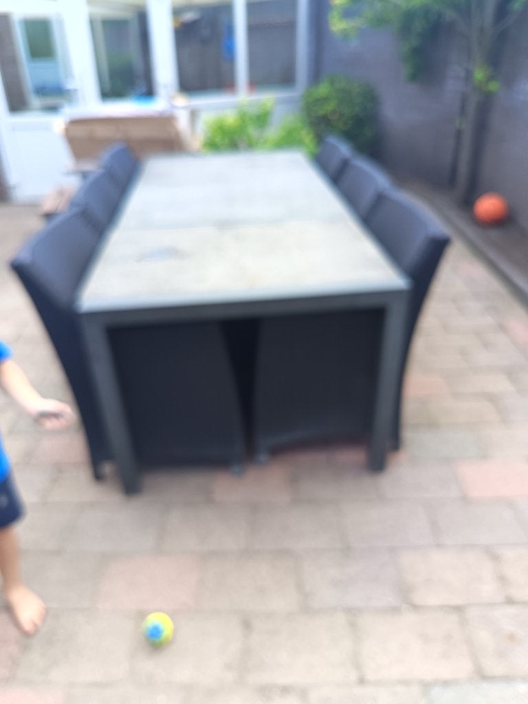 Tuintafel met 6 stoelen, Tuin en Terras, Ophalen, Overige materialen, Gebruikt, 6 zitplaatsen