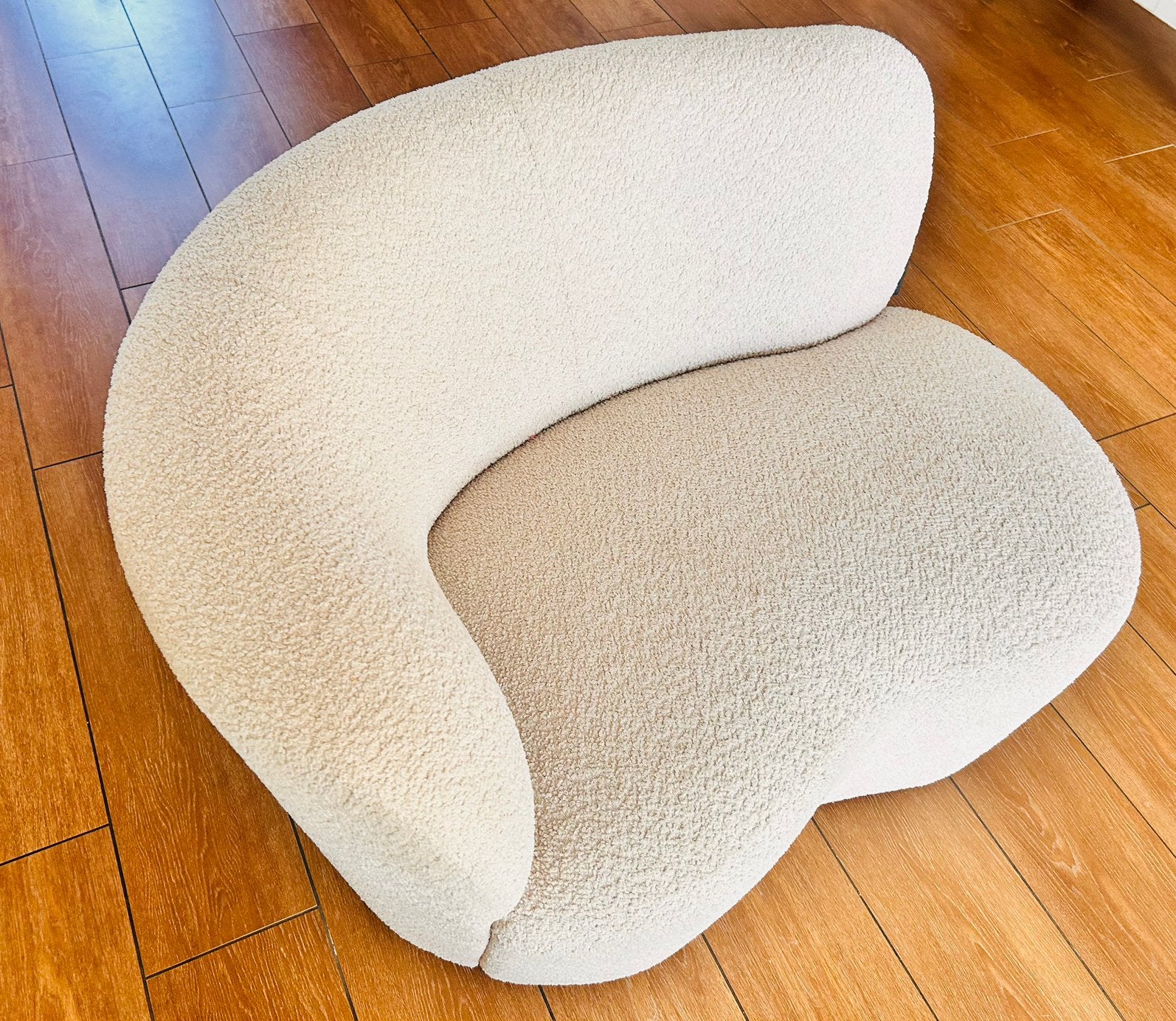 WOOOD fauteuil Stone crème bouclé stof met leuning rechts, Ophalen, Tweepersoons, 75 tot 100 cm, Zo goed als nieuw