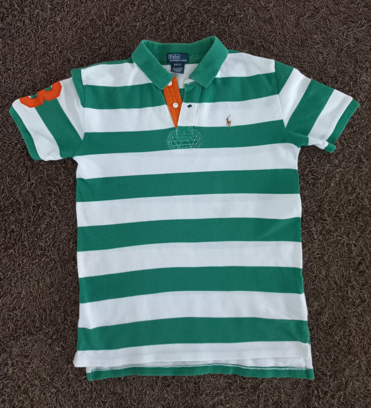 Polo Ralph Lauren gestreept poloshirt groen/wit  mt 146/152, Ophalen of Verzenden, Zo goed als nieuw, Shirt of Longsleeve, Polo Ralph Lauren