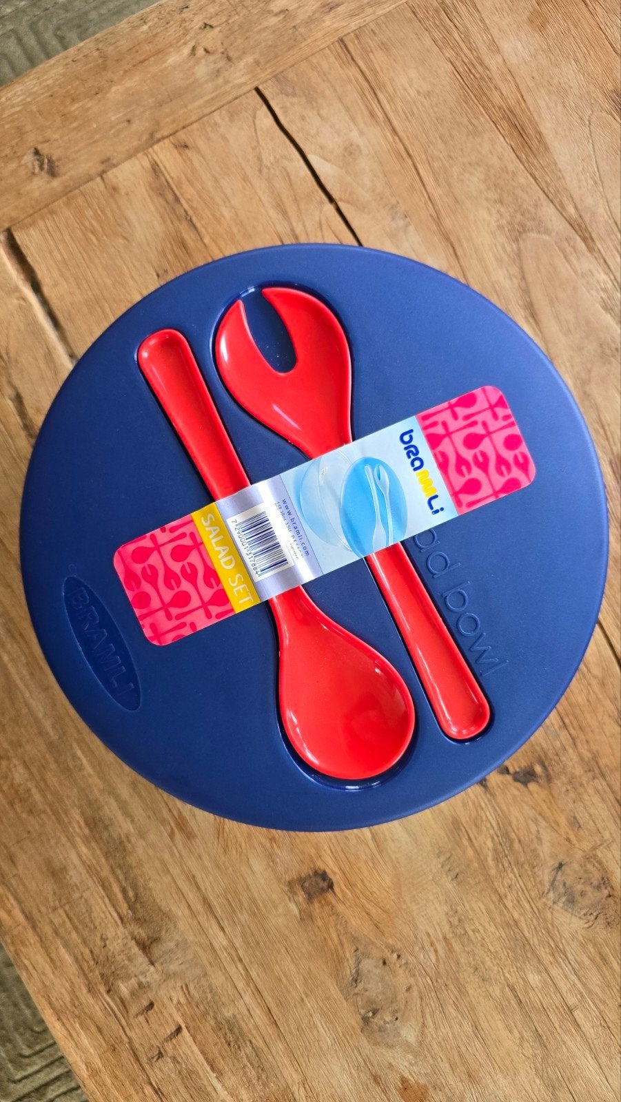 Saladeset Bramli - nieuw - 3,5 liter inhoud met saladelepels, Blauw, Nieuw, Ophalen of Verzenden, 3500 ml