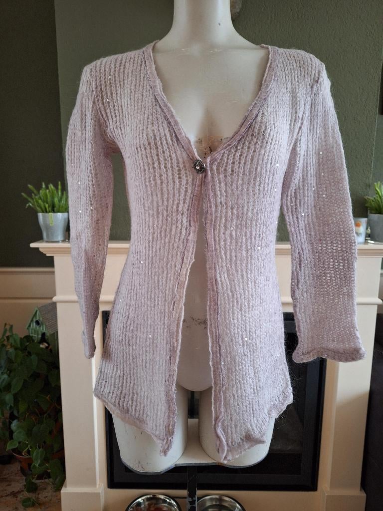 Nana Nucci zacht lila cardigan vest 34 36 S 0 zijde mohair, Kleding | Dames, Verzenden, Paars, Zo goed als nieuw, Maat 36 (S)