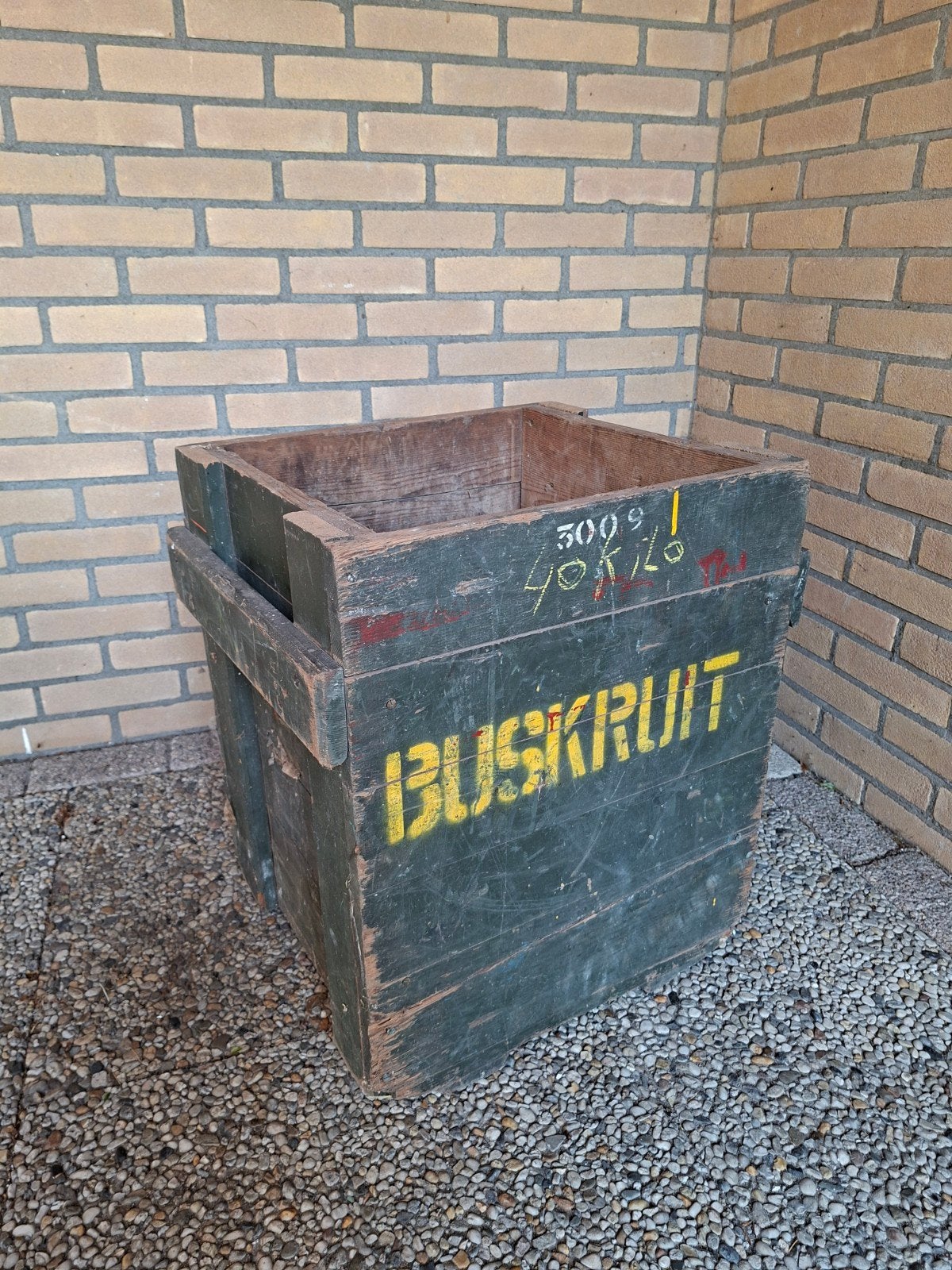 Vintage houten kist 'BUSKRUIT' - Decoratieve opberger, Ophalen