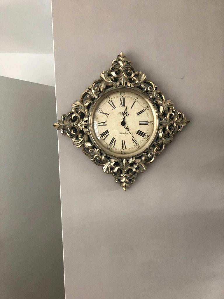 wand klok brocante modern Quartz uurwerk, Analoog, Ophalen of Verzenden, Zilver, Wandklok