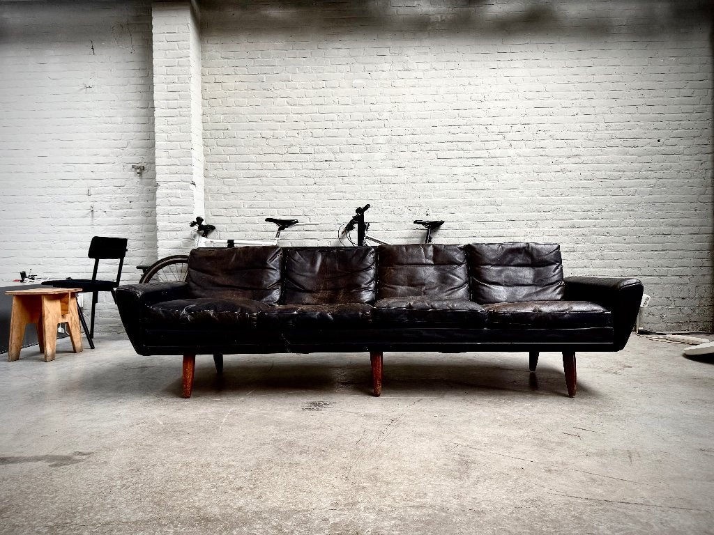 Vintage zwart leren Georg Thams vierzits design bank, Ophalen, Gebruikt, Deens, Scandinavisch, Rechte bank