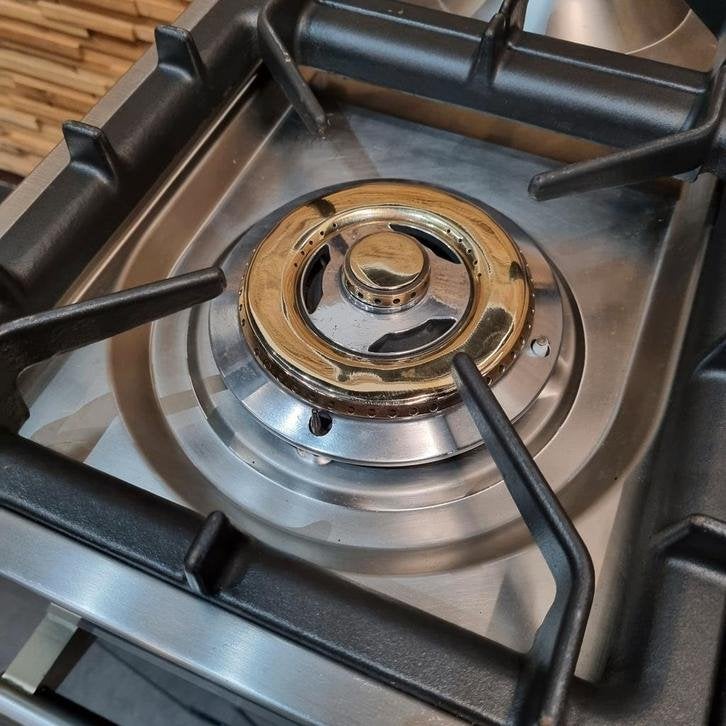 Luxe Boretti Fornuis 60cm hoogglans zwart + rvs 4 pits, Niet ingevuld, Niet ingevuld, Zo goed als nieuw, Energieklasse A of zuiniger