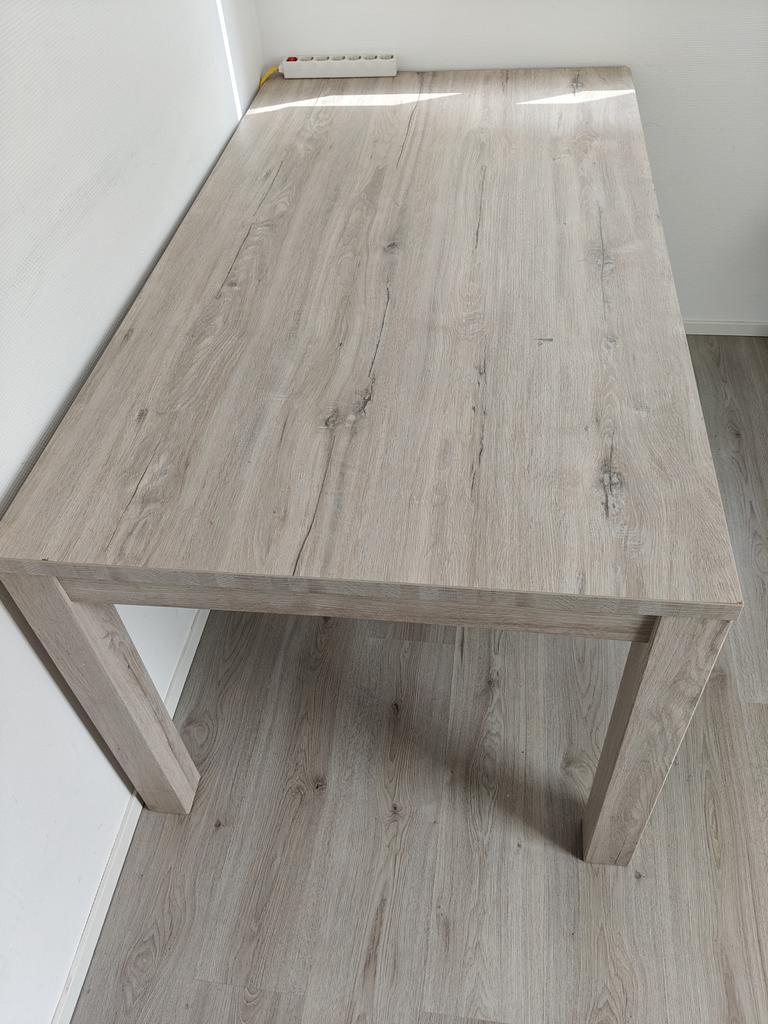 Eettafel licht hout/grijs - 160x90x76cm - Zo goed als nieuw, Huis en Inrichting, Tafels | Eettafels, Zo goed als nieuw, 50 tot 100 cm