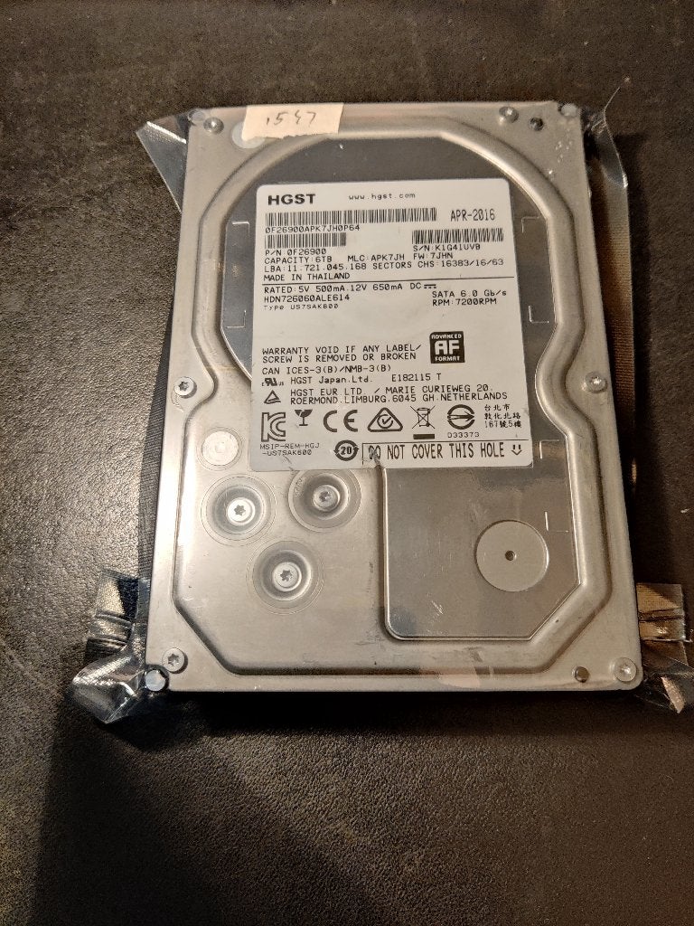 HGST 6TB SATA3 6 Gb/s [HDD-1547] 5-8, Intern, Hitachi, HGST, 6tb, Refurbished