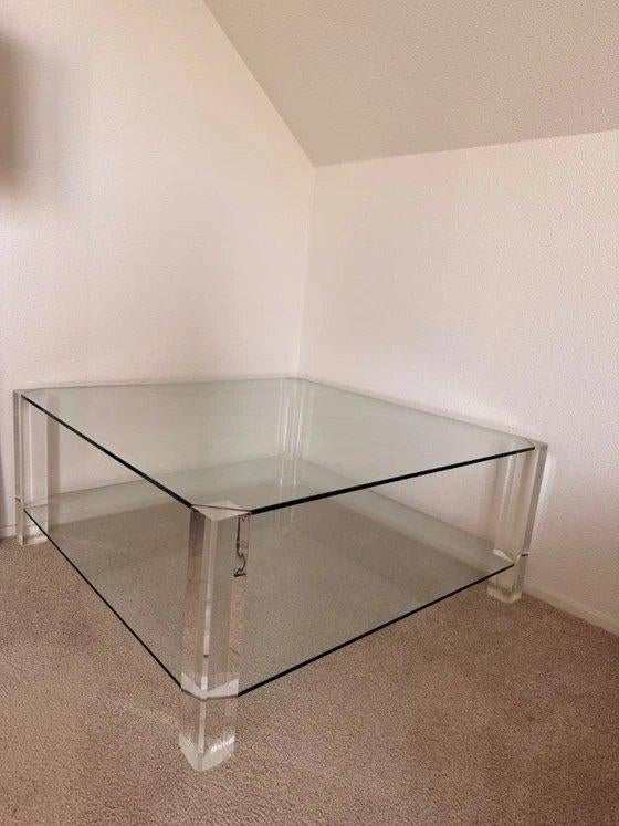 Glazen salon tafel BOR Dutch Design, Huis en Inrichting, Tafels | Salontafels, Ophalen, Gebruikt, 50 tot 100 cm, Vierkant