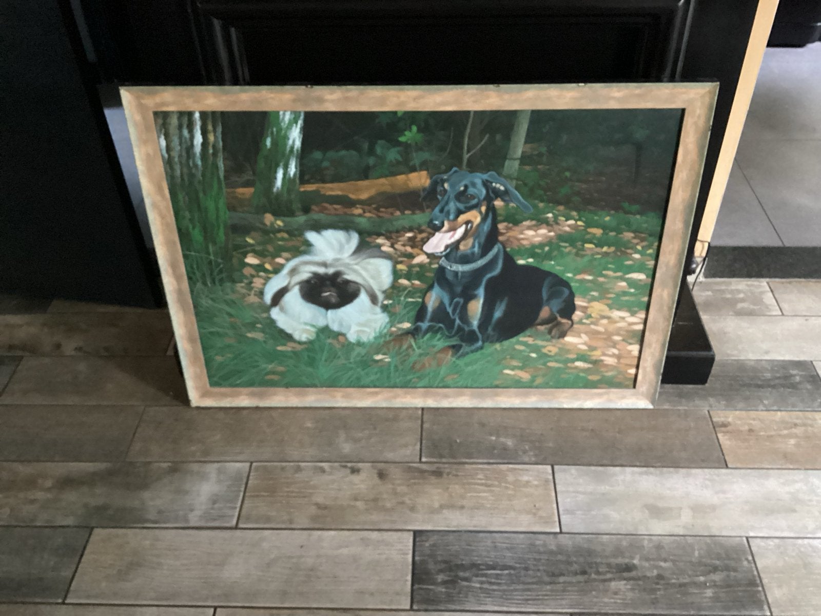 Schilderij van twee honden in het bos, Ophalen of Verzenden