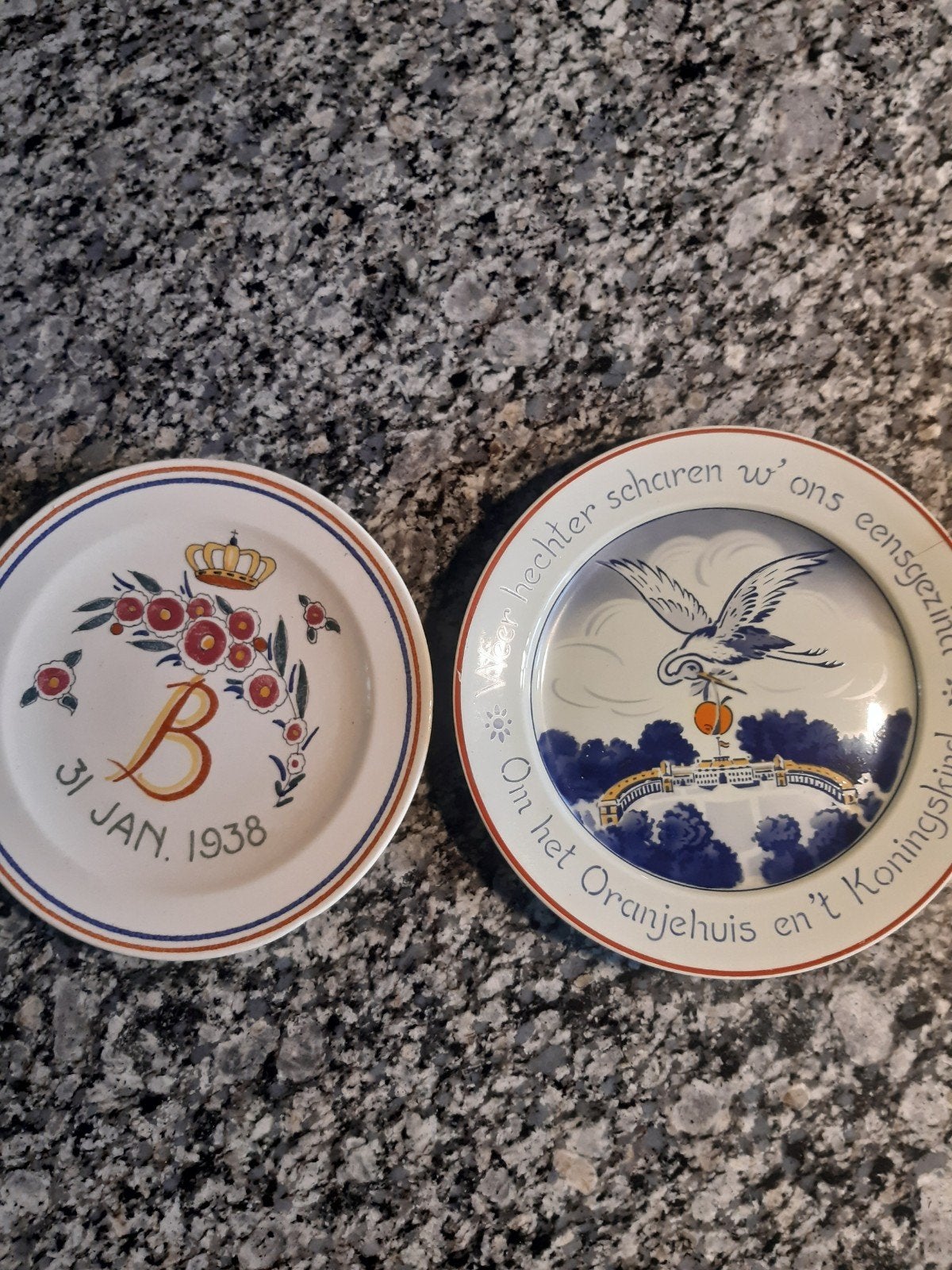 Twee brocante wandborden t.g.v.geboorte Prinses Beatrix 1938, Ophalen of Verzenden