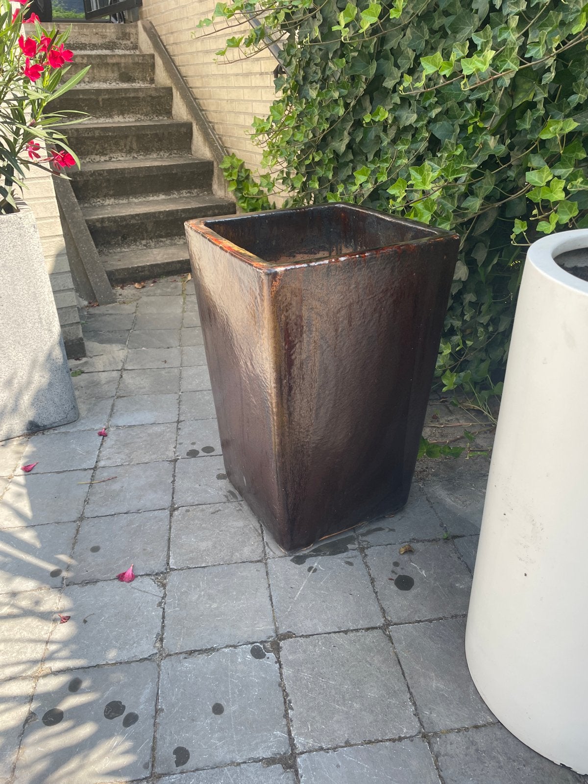 Grote, robuuste bloempot plantenbak voor buiten, Gebruikt, Balkon, Vierkant, Aardewerk