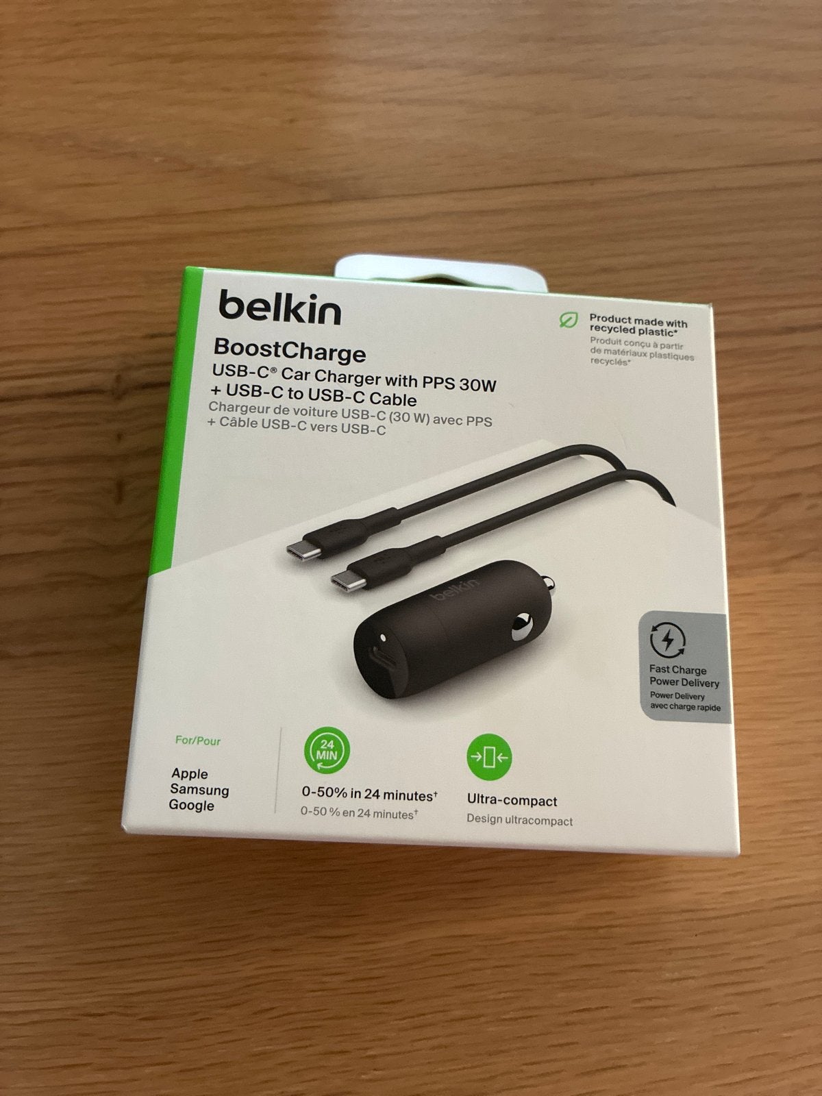 Belkin BoostCharge USB-C Autolader, Ophalen of Verzenden, Nieuw