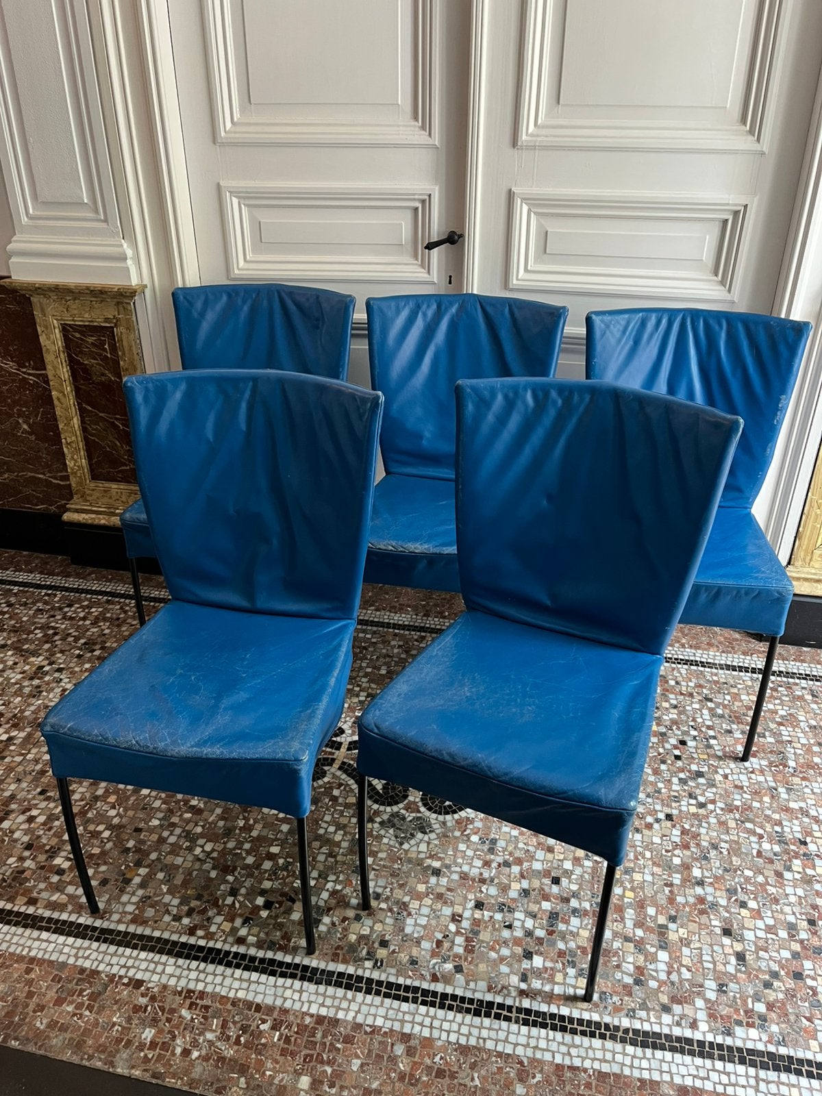 VINTAGE STOELEN 5 STUKS SPICA MONTIS BLAUW DESIGN, Ophalen, Zo goed als nieuw, Zwart, Metaal