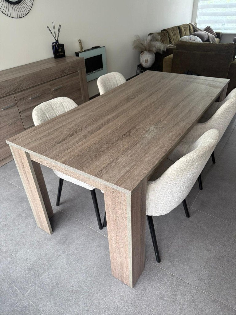 Complete woon- en eetkamerset – Taupe/Eiken – Nette staat, Ophalen, 50 tot 100 cm, Zo goed als nieuw, Vijf personen of meer