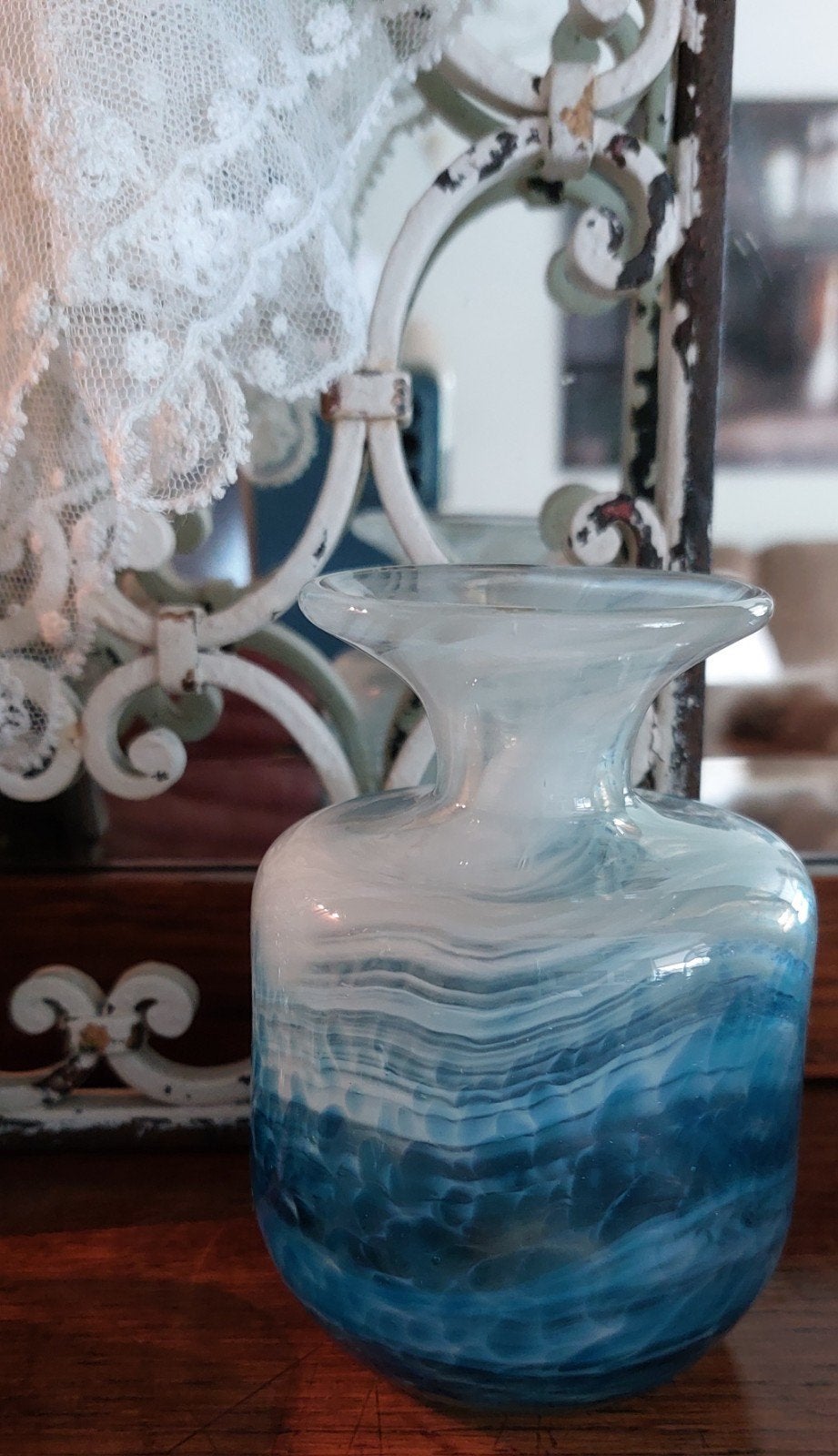 Brocante mooi oud vaasje in prachtige blauwtinten, Antiek en Kunst, Ophalen of Verzenden