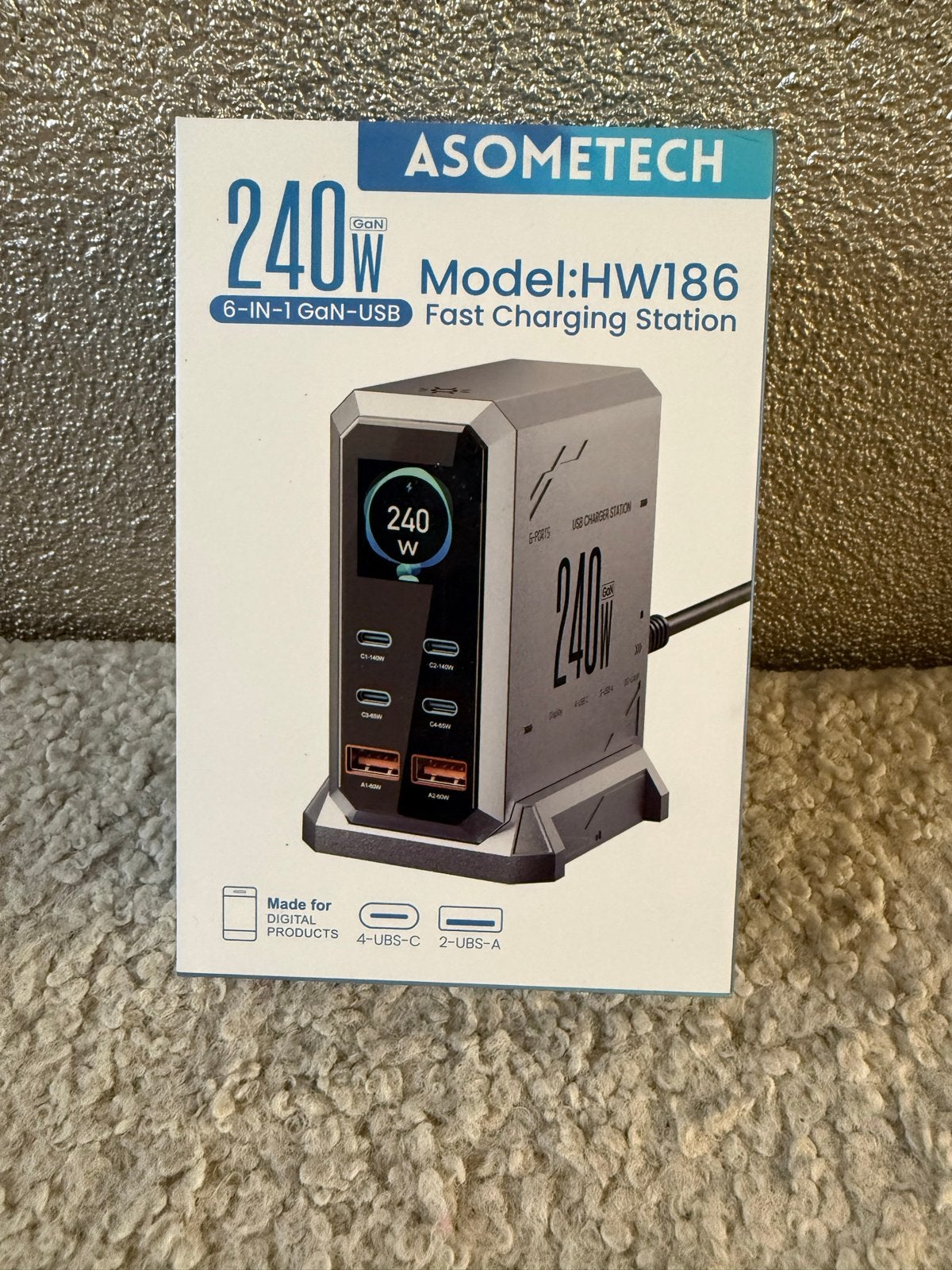 ASOMETCH 240W GaN USB Oplaadstation - 6-in-1 Snellader, Telecommunicatie, Mobiele telefoons | Telefoon-opladers, Oplaadstation