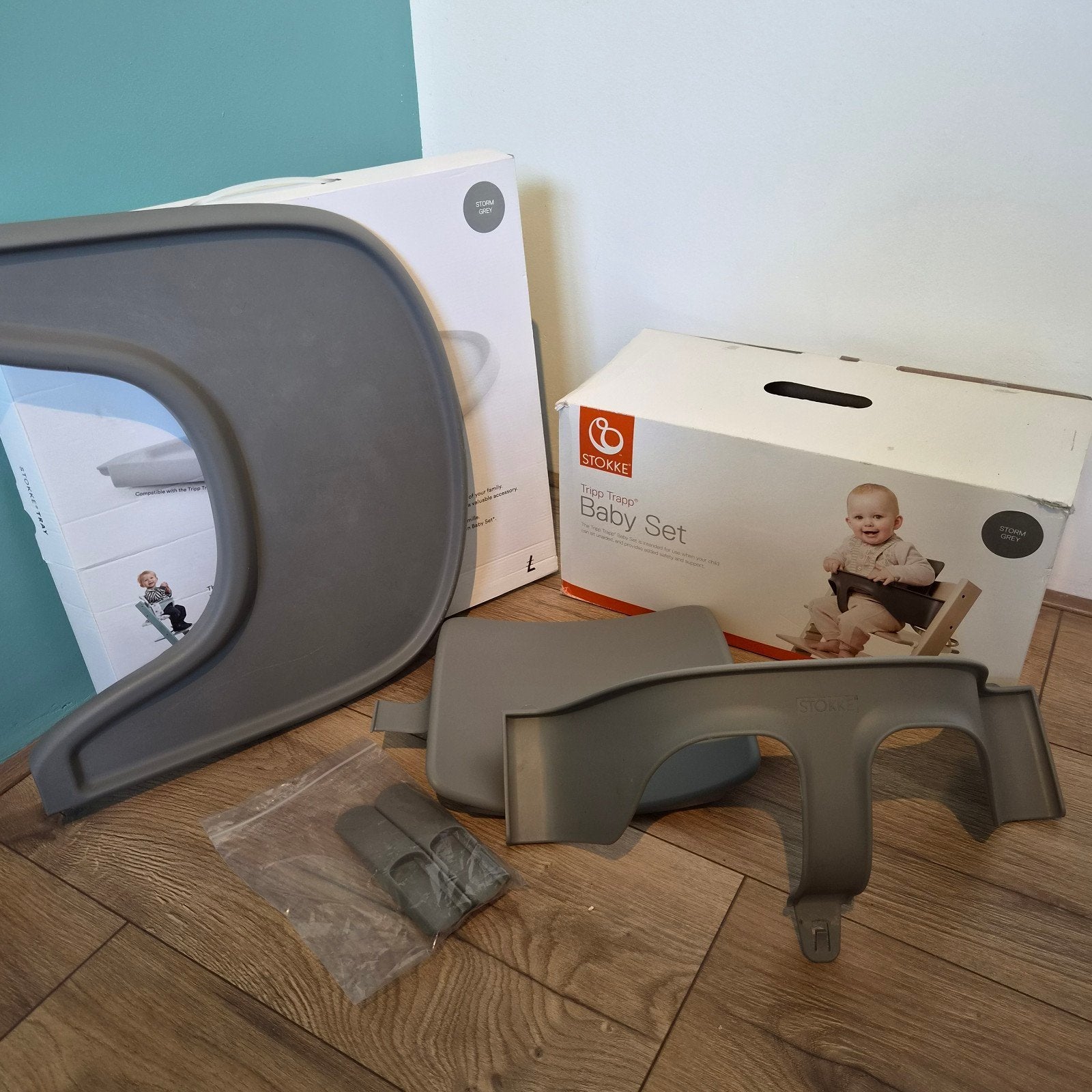 Stokke Tripp Trapp Baby Set met Tray - Storm Grey, Ophalen, Gebruikt, Meegroeistoel, Afneembaar eetblad