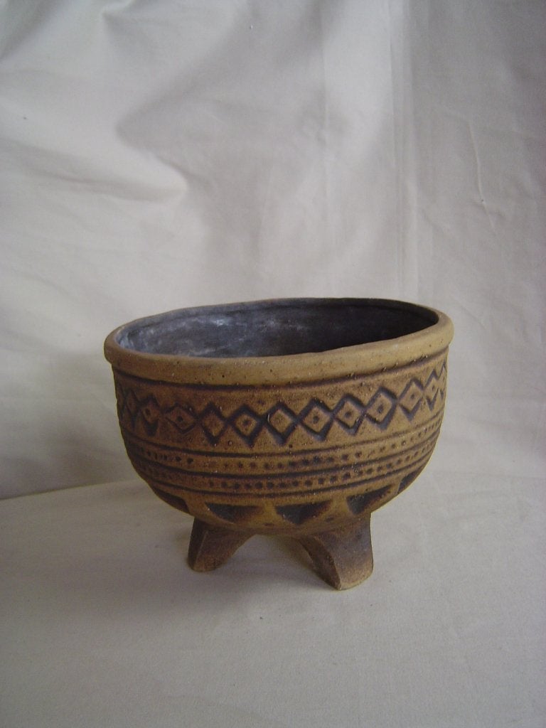 Vintage plantenschaal op pootjes etnische motieven, Gebruikt, Rond, Binnen, Ophalen of Verzenden