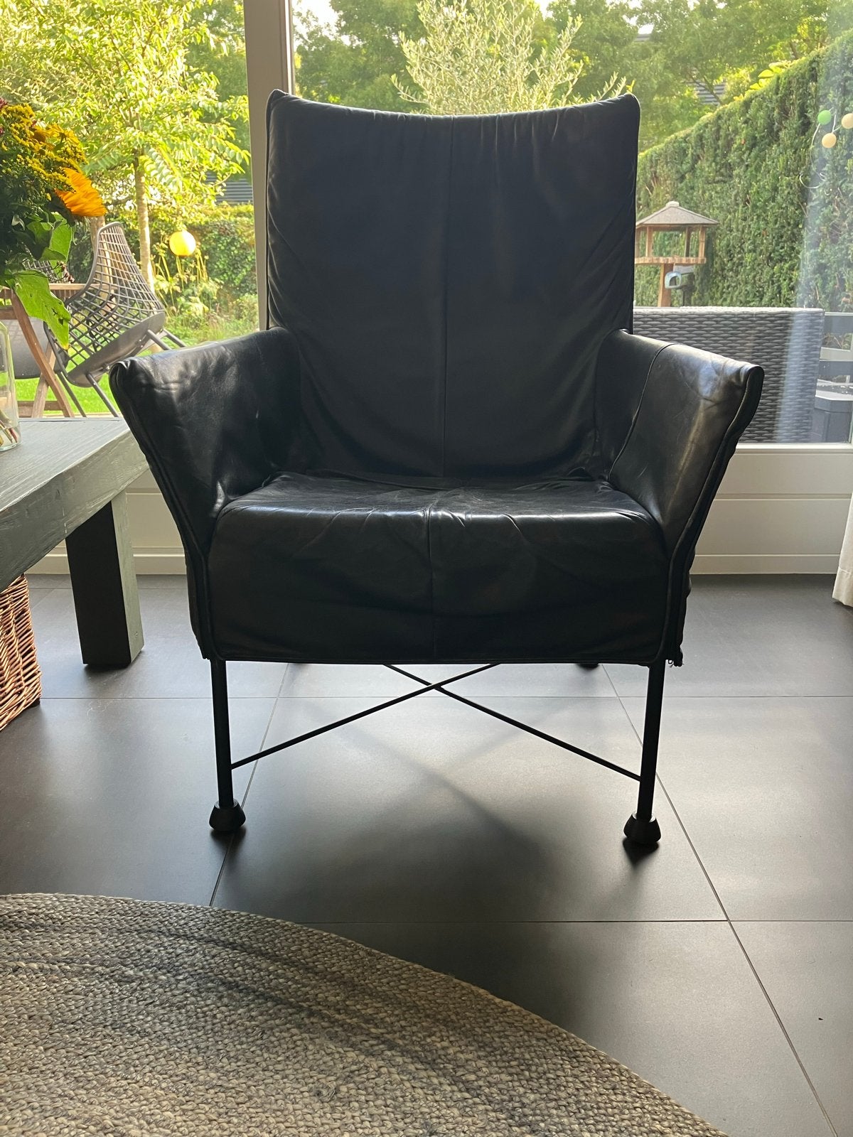 Zwarte leren fauteuil - Charly, Huis en Inrichting, Ophalen, Zo goed als nieuw, Leer, 75 tot 100 cm