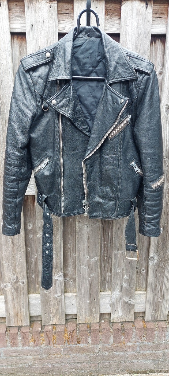 Vintage leren motorjas, Kleding | Heren, Ophalen of Verzenden, Gedragen, Maat 52/54 (L), Zwart