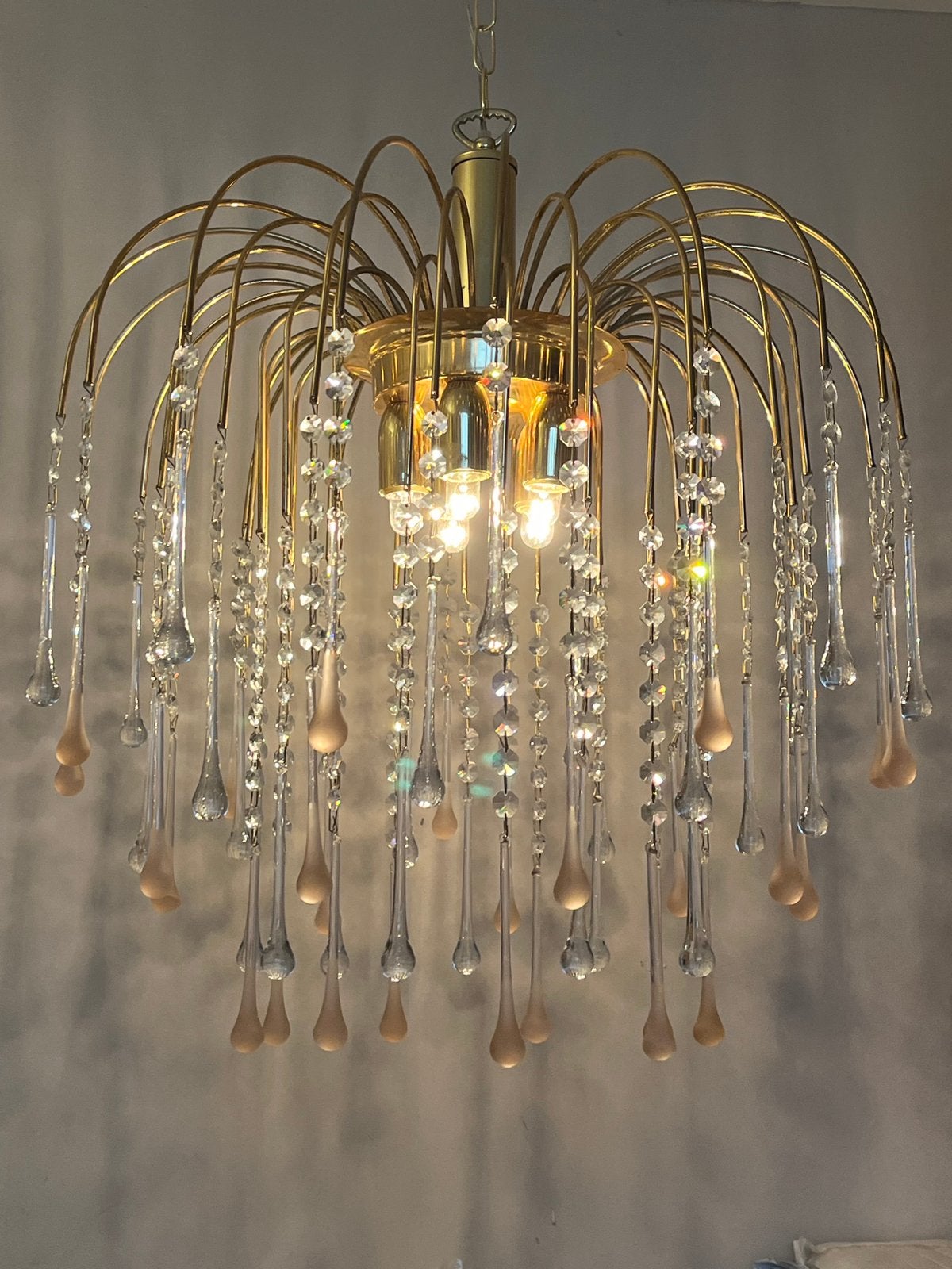 Murano roze teardrop kroonluchter kroonluchter hanglamp, Baak, Ophalen of Verzenden, Zo goed als nieuw, Baak